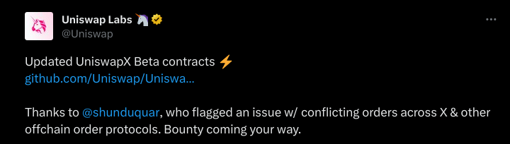 Uniswap Labs announcement of the bug.